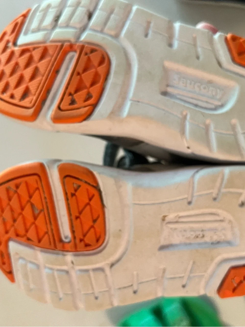 Saucony Kids Grey and White Athletic Sneakers with Orange Accent